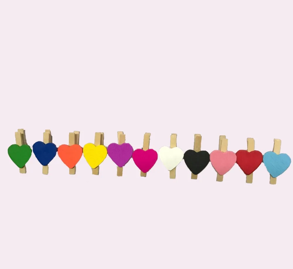 50PCS/Lot Mini Romantic Loving Heart Shape Wood Clips Handicrafts Photos Papers Clothes Pegs Home Bachelorette Party Decorations