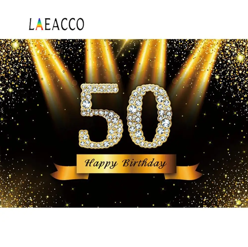 Блестящий Золотой прожектор Happy 60 50 40 30 день рождения для сцены и торжеств фото фон для фотосъемки