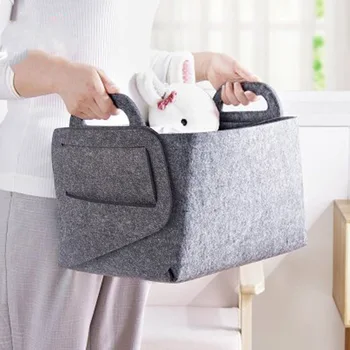 

New Collapsible Felt Storage Basket Foldable Bin Organizer with Handles for Nursery Home Office-30