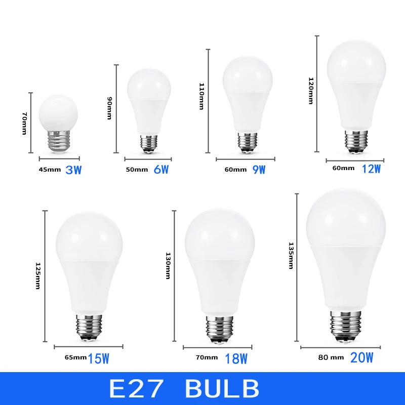 LED 전구 램프, AC220V, 20W, 18W, 15W, 12W, 9, 6, 3, E14, E27, 가정용 스포트라이트 조명, 차가운, 따뜻한 화이트 램프, 24 개/묶음