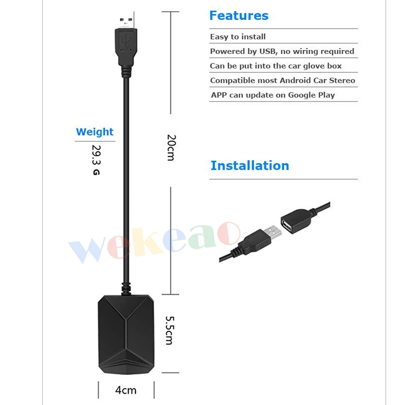 Wekeao USB автомобильный TPMS автоматическая система охранной сигнализации контроль давления в шинах с 4 внутренними и внешними датчиками для автомагнитолы