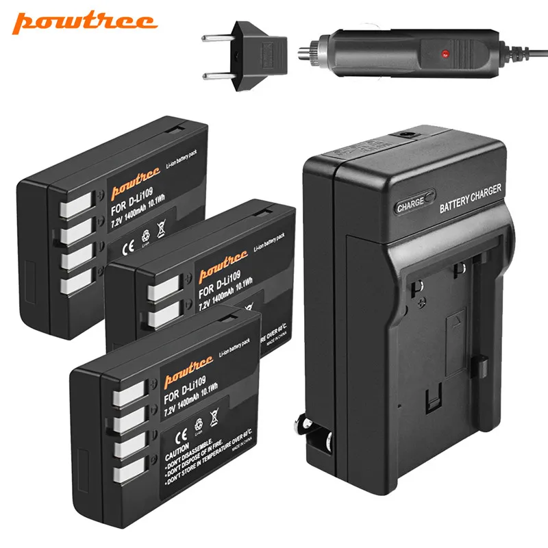 3 Battery Charger Powtree для PENTAX D-LI109 Li-Ion DLI109 D LI109 перезаряжаемая аккумуляторная батарея+ Автомобильное Зарядное устройство Заменить для Pentax K-30 K-50 K-500 K-S1 K-S2 - Цвет: 3 Battery Charger