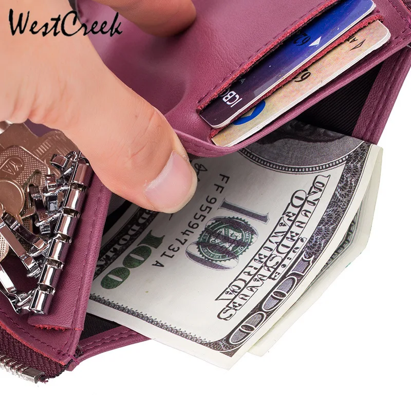 WESTCREEK брендовый кожаный женский кошелек для ключей на молнии минималистичный