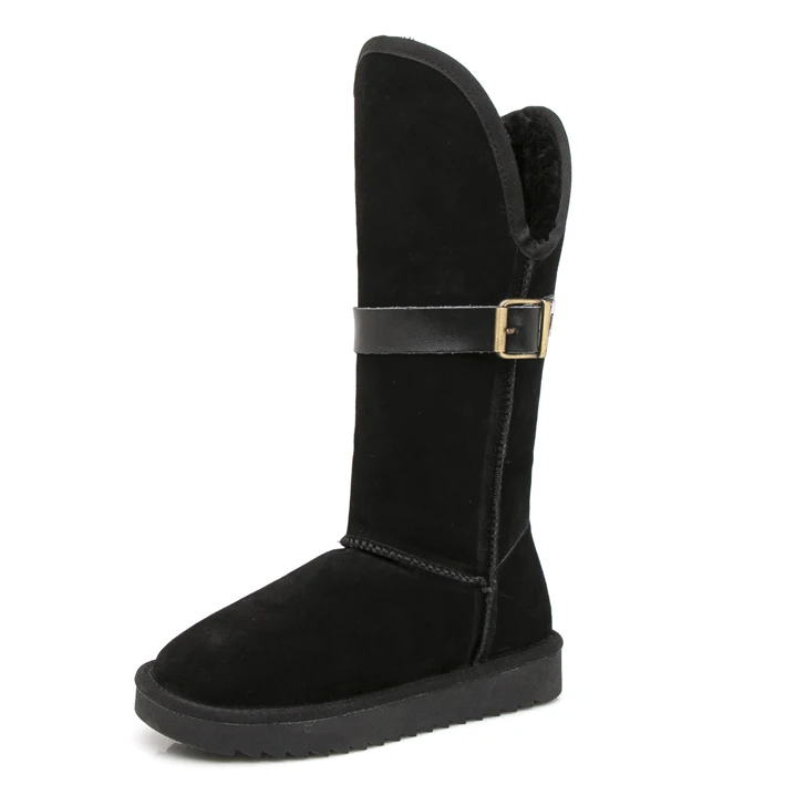 V suede black Новые зимние женские ботинки зимние ботинки на лисьем меху ботинки до середины икры из натуральной кожи женские нескользящие водонепроницаемые теплые ботинки на плоской подошве - Цвет: V suede black