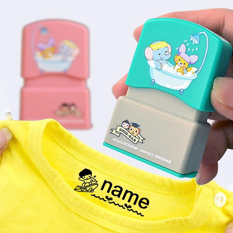 

QWZ Customized Name Stamp Engraved Waterproof Non-fading Kindergarten Cartoon Clothing Name Seal for Child baby Christmas Gift