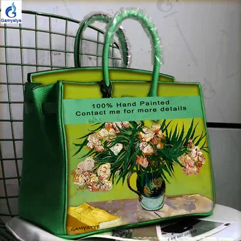 

Art Oil Vincent Willem van Gogh flower Women's 100% genuine leather bags handbags crossbody bags for women Hand Drawing handmake