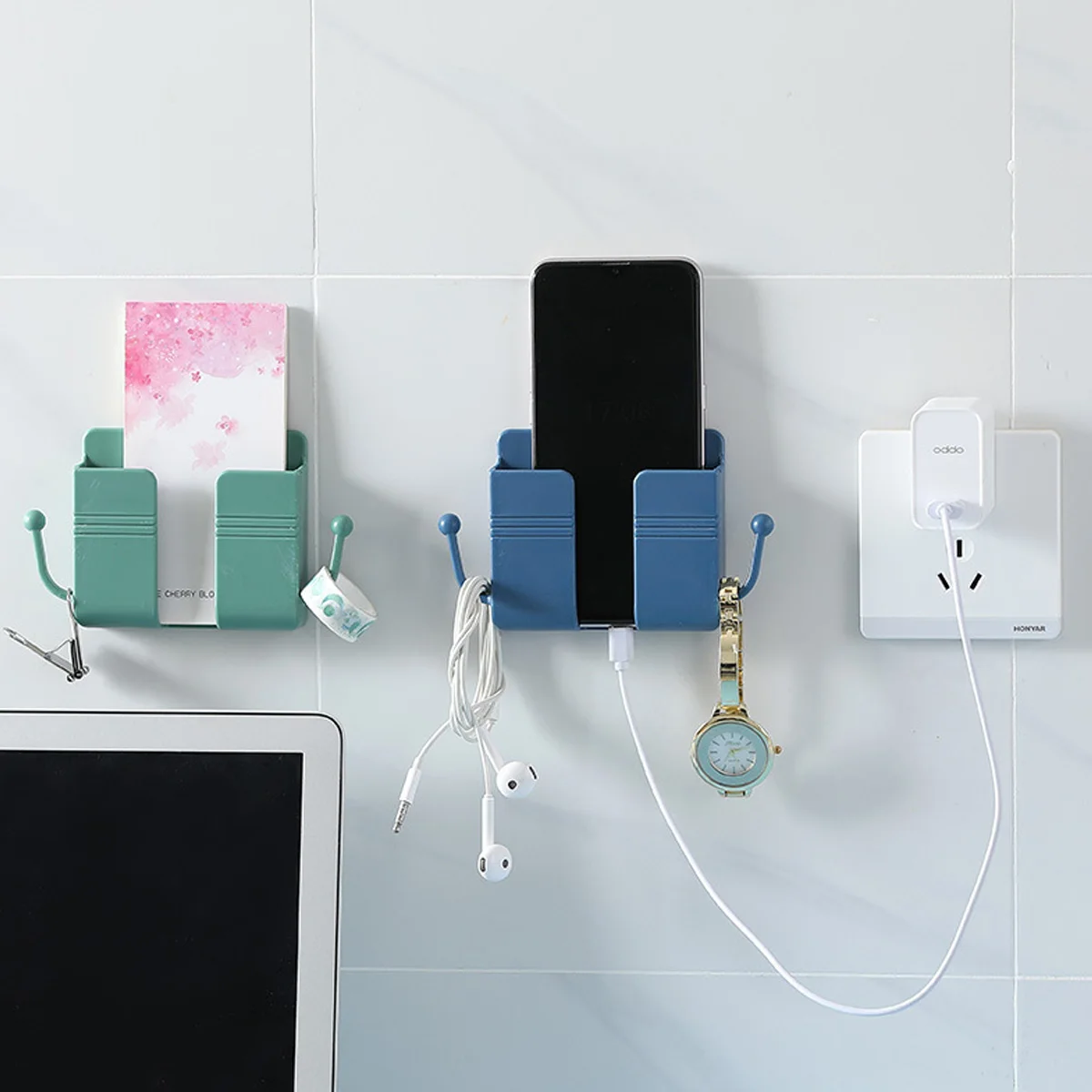 1PC Wall Mounted Organizer Storage Box Mobile Phone Charging Holder Stand Hanging Bracket Remote Control Shelf Clips Rack | Мобильные