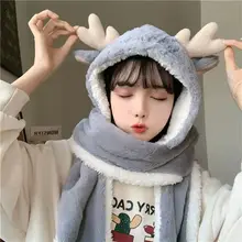 

Fashion Winter Warm Bear Ears Hat Windproof Neck Scarf and Gloves Set for Woman Caps