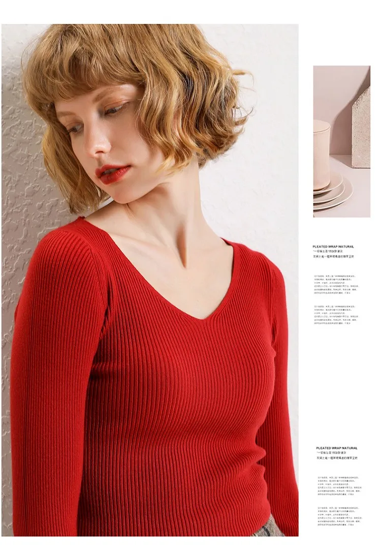 2019 должен иметь женский ребристый пуловер с v-образным вырезом свитер 19 цветов мягкая базовая модель зимний Однотонный женский джемпер