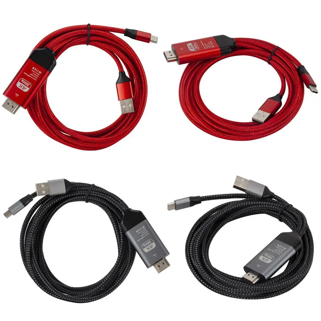 Type-c кабель преобразования HDMI 4KUSB-C красный/черный к телевизору подключение экрана 2 м поддержка мобильного телефона 98g