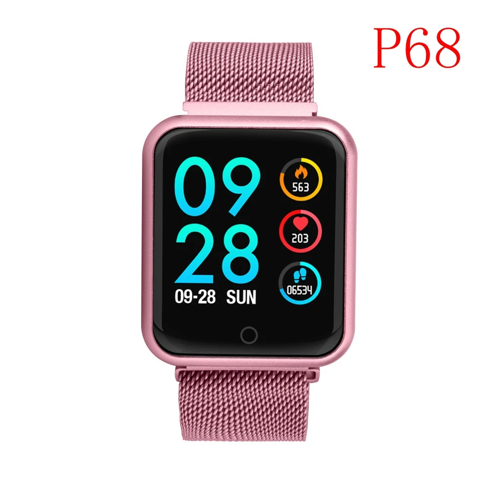 P68, P70, улучшенная версия, P80, Смарт-часы для женщин, IP68, водонепроницаемые, умные часы, пульсометр, кровяное давление, для IPhone, samsung, huawei - Цвет: p68 pink