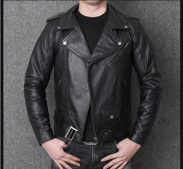 

Free shipping.plus size Brand classic men leather Jacket men's genuine Leather biker jacket.motor cowskin slim coat,sales