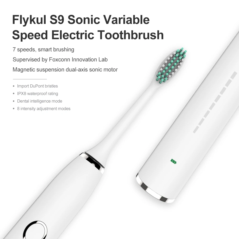 Flykul электрическая зубная щетка перезаряжаемая звуковая зубная щетка с переменной скоростью S9 IPX8 Водонепроницаемая умная сменная зубная щетка для взрослых