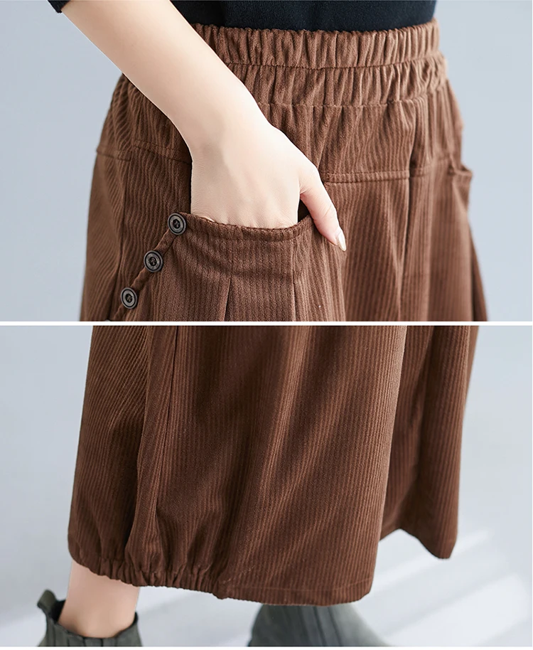 Female Winter Bud Long Corduroy Skirts Women Elegant High Waist Vintage Midi Skirt Pocket Black,Coffee,Apricot