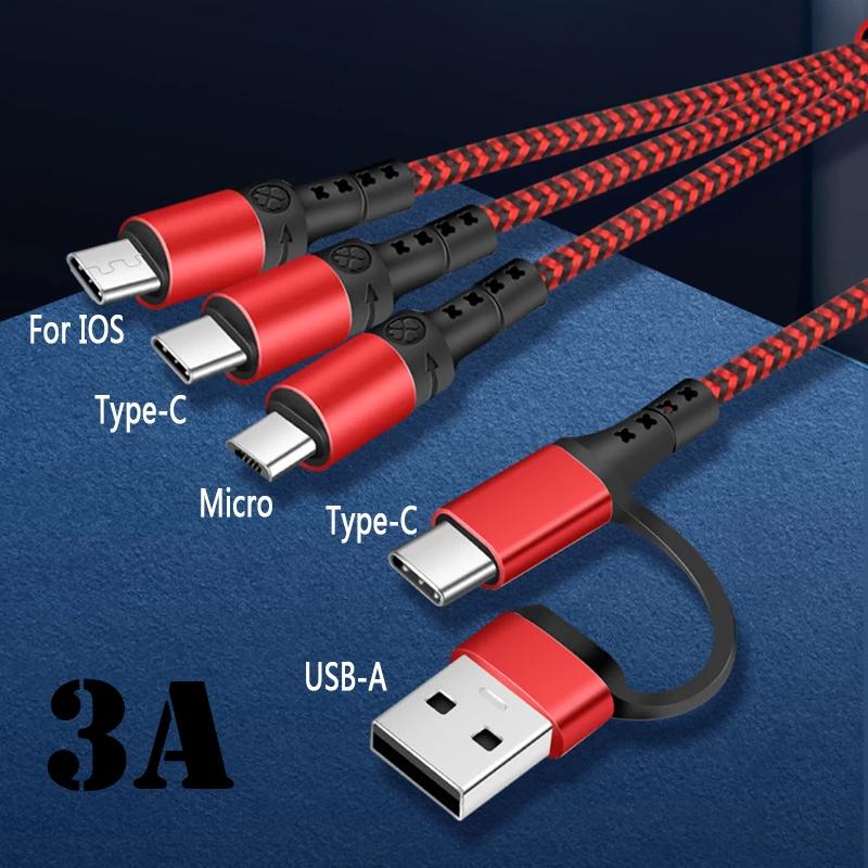 5 IN 1 PD Cable 1.2M 3A USB/Type-C Charging Port to For IOS/Micro/Type-C Mobile Phone Charging Cable Universal multi-function android charger