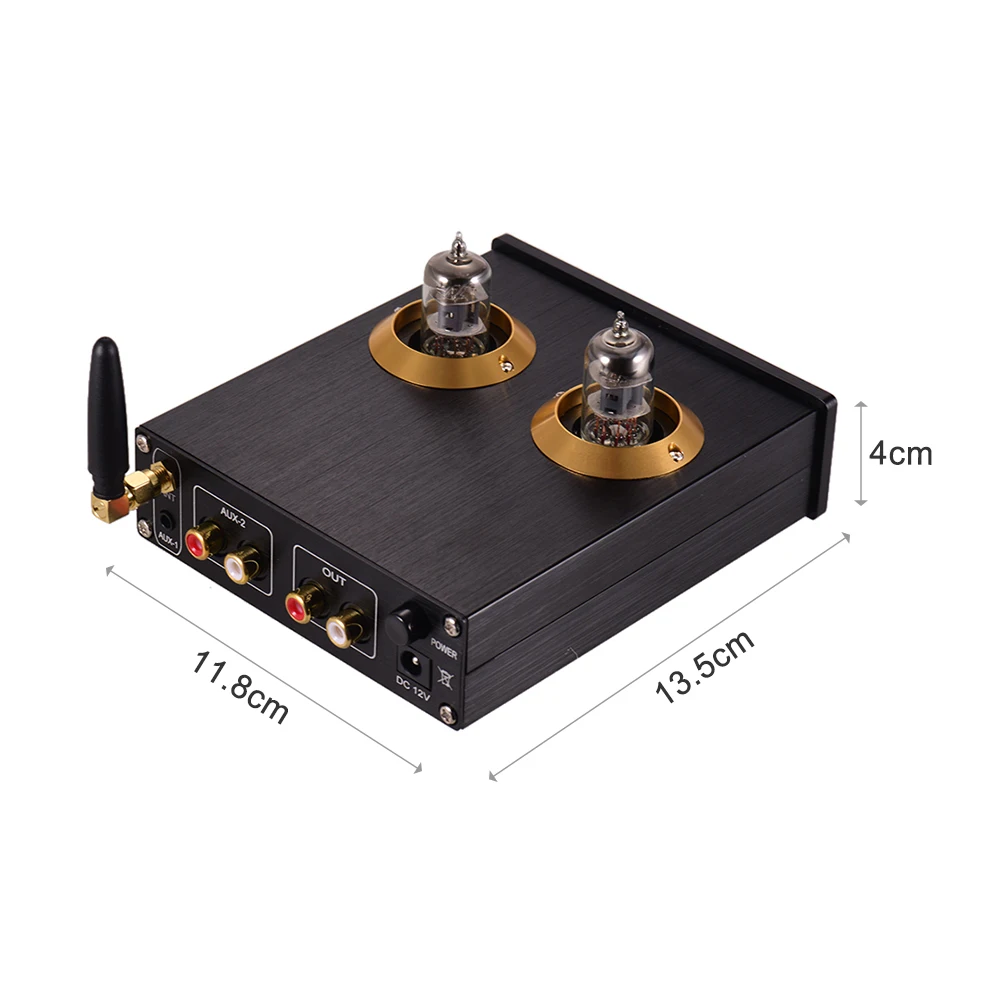 Mini HiFi Digital Audio Preamplifier Stereo Preamp with Dual 6J2 Vacuum Tubes BT AUX Inputs Treble Bass Controls
