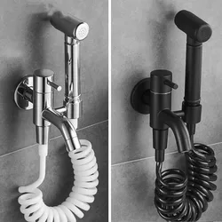 Bidet Faucet Set Black Brass Mop Slot Tap Single Cold Water Toilet Shower Corner Valve Handheld Chrome Bidets Shower Spray Gun