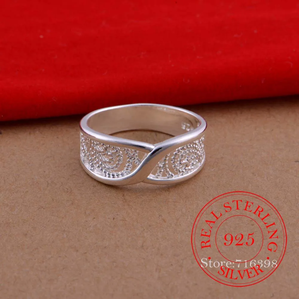 Silver Rings 100% 925 Sterling Silver Vintage hollow Pattern Couple's Wedding For Women Men