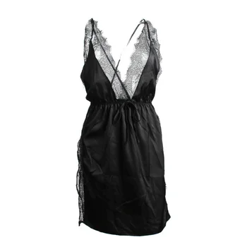 

Temperament and interest clothing Lace hem side slits sexy deep v dew back cross-strap perspective eyelash suit