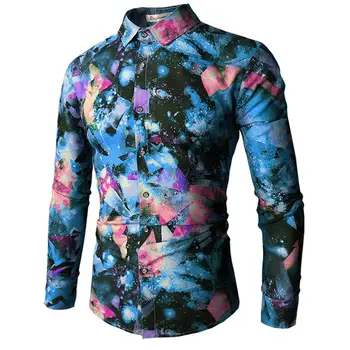 

Men Hawaiian Shirt Long Sleeve Floral Print Mens Dress Formal Shirts Camisa Social Masculina Men Casual Slim Fit Tops Shirt 3XL