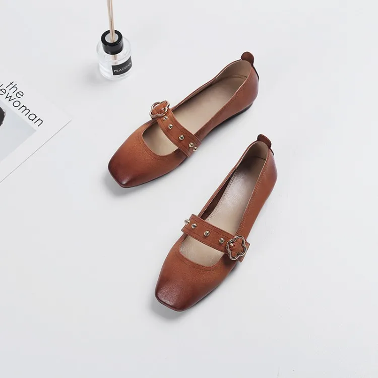 

2018 New Style Square Head Grandma Shoes Chunky-Heel Versatile Going to Work Shoes for Four Seasons Women's Korean-style Flat Su