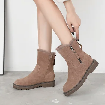 

Comfortable Winter Ankle Boots Women 2020 Ladies Zip Suede Leather Ankle Winter Warm Faux Fur Snow Boots Women Black 942381