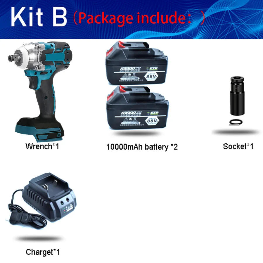 88VF Impact Wrench Brushless Cordless 10000mAh Electric Wrench Power Tool 320N.m Torque Rechargeable Extra Battery Avaliable