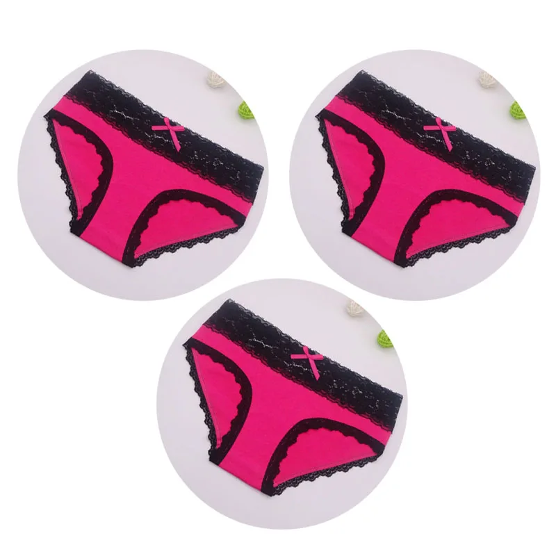Moonflame 3 pcs/lots New Arrival Sexy Lace Underwear Cotton Women Briefs Panties 89230 - Цвет: Фуксия