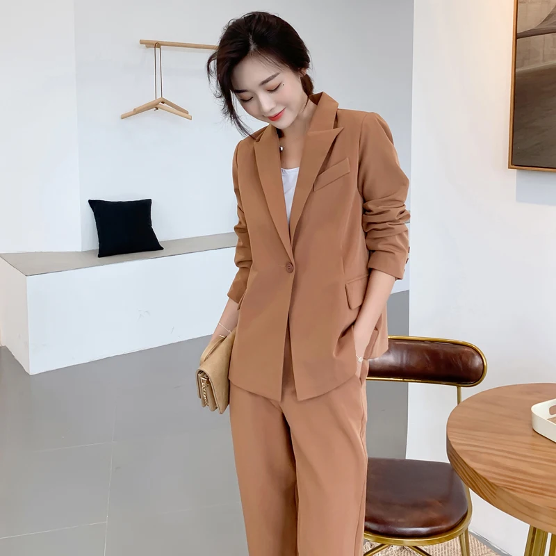 

Women Pant Suits Single-button Blazer Jacket & Ankle-length Pant Workwear Female Blazer Suits 2 Pieces Set 2019 Autumn New