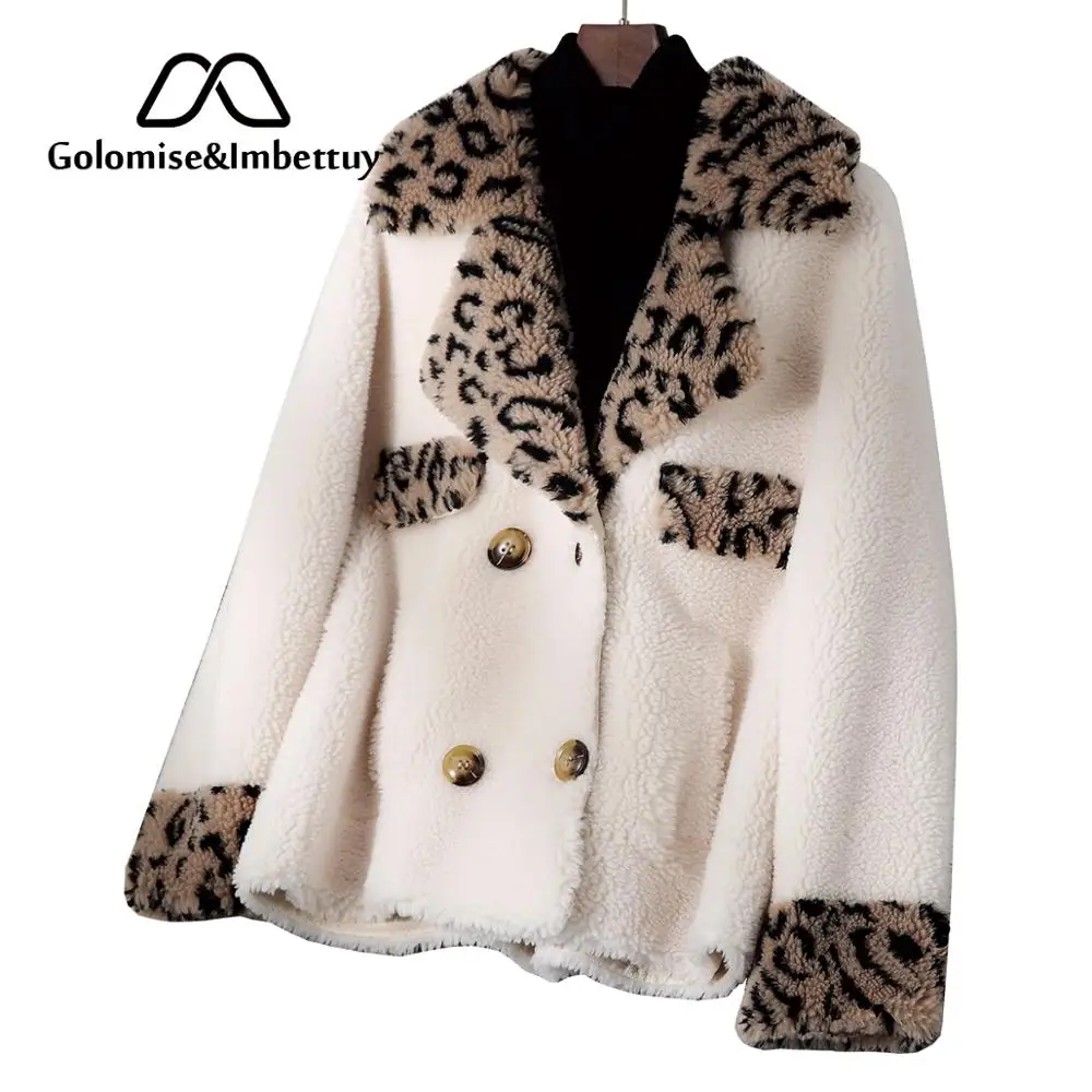 

Golomise&Imbettuy Real/Genuine Composite Leopard Lamb/Wool Fur Shearling Jacket/Coat with Faux Suede Leather Lining