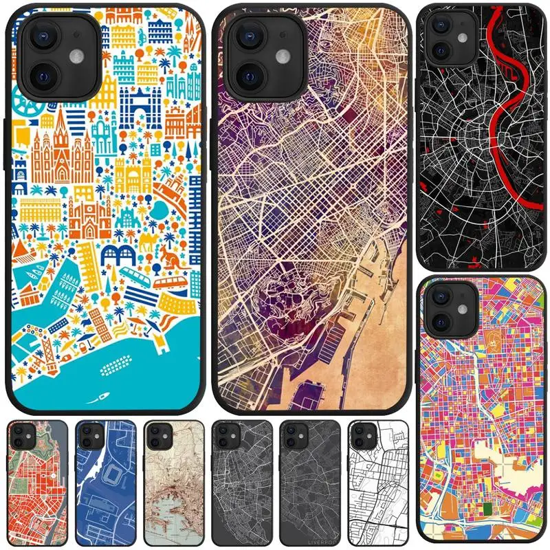 Barcelona Copenhagen Liverpool Italy City Map Phone Case For IPhone 11 12 Pro XS MAX XR 8 7 6 6S Plus X 5 SE Cover | Мобильные