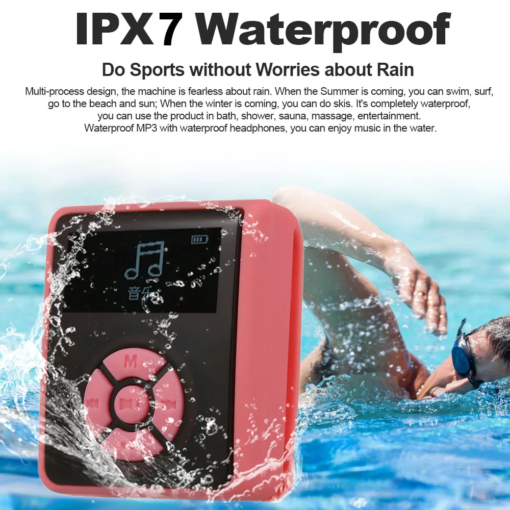Портативный IPX7 водонепроницаемый мини MP3-плеер 8 Гб музыкальный плеер с наушниками fm-радио для плавания бег Дайвинг поддержка шагомер