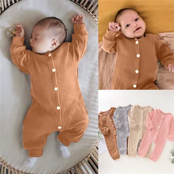 

Cute Baby Girl Boy Long Sleeve Romper Kids Solid Jumpsuit Clothes Outfits