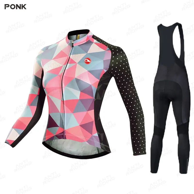 Women Winter Thermal Fleece Cycling Long Jersey Sets Breathable Ropa