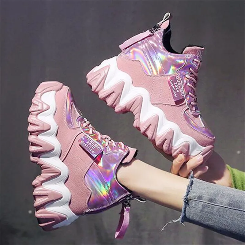 Zapatillas de deporte gruesas con plataforma para mujer, zapatos informales  con cuña de marca, de cuero, 7cm, 2021|Zapatos vulcanizados de mujer| -  AliExpress