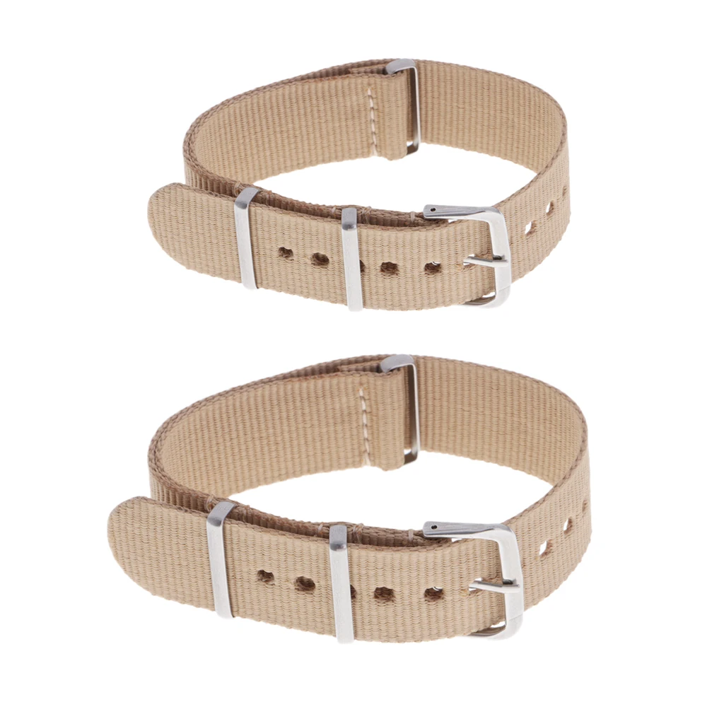 

2Pcs Watch Band Nylon Material Strap And High-End Buckle Khaki Width 18/20mm