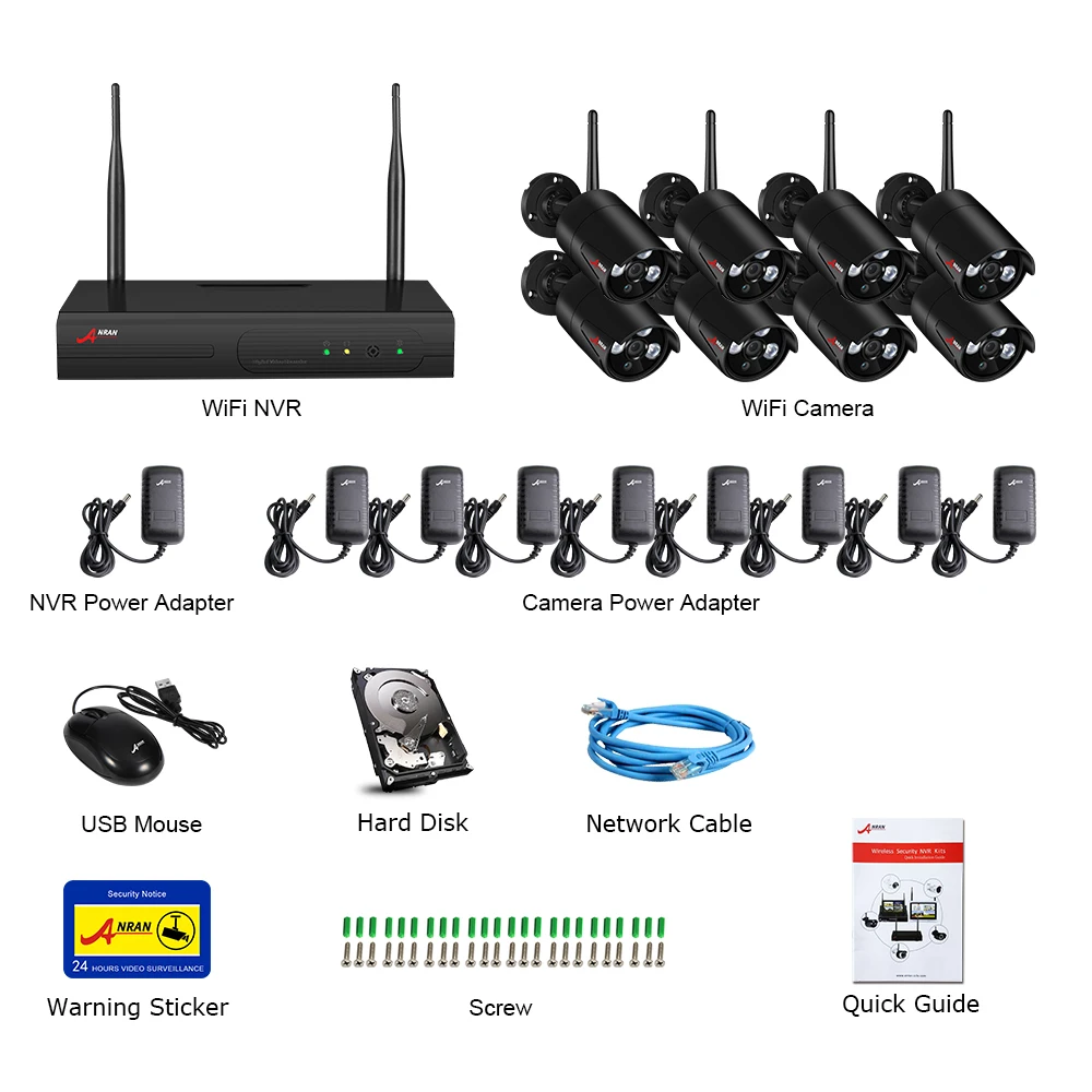 ANRAN Беспроводная система видеонаблюдения 1080P 8CH NVR комплект HD H.265 IP камера Wifi Домашняя безопасность ночное видение комплект видеонаблюдения