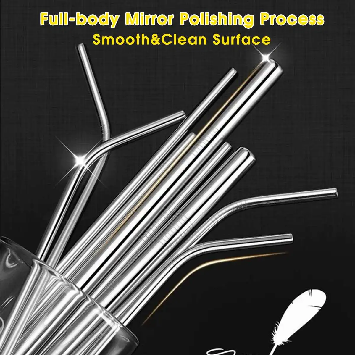 8/10pcs Reusable Drinking Straw Metal Stainless Steel Straw Bent Straight Drink Straws w/Cleaner Brush For Mugs 21.5x6mm