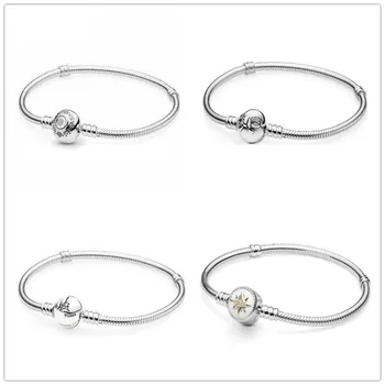 

925 Sterling Silver Bracelet Princess Jasmine & Aladdin With Star Clasp Snake Bangle Fit Bead Charm Pandora Jewelry
