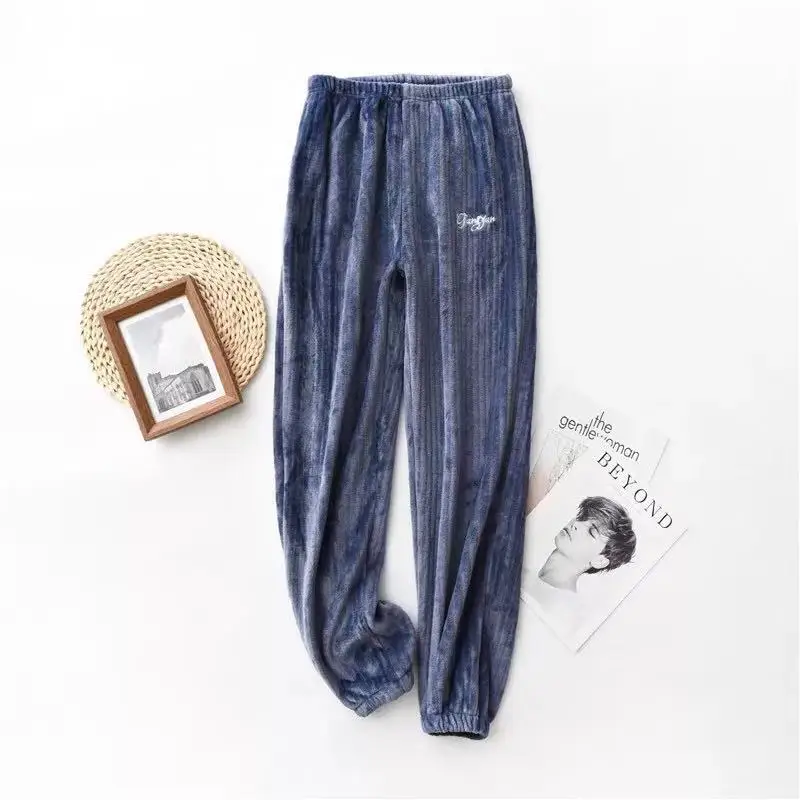 Indigo men Осень зима новые парные одноцветные пижамные штаны Фланелевые домашние Пижамные брюки для мужчин и женщин плюс размер утепленные штаны - Цвет: Indigo men