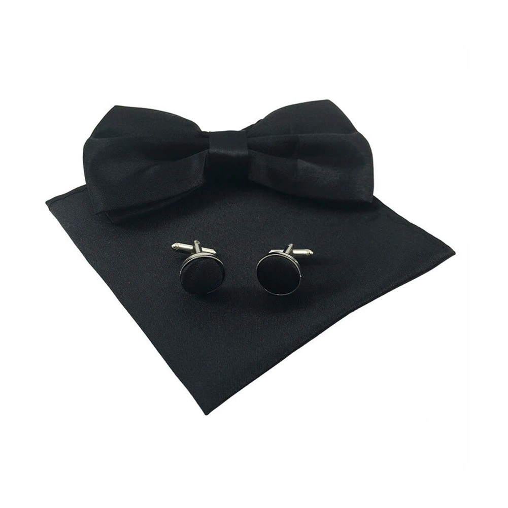 3 Pcs Men Bow Tie And Handkerchief Cuff Link Coffee Bow Tie Dress Shirt Collar Button Bowtie Hanky Cufflink Clasp Satin Bowknot