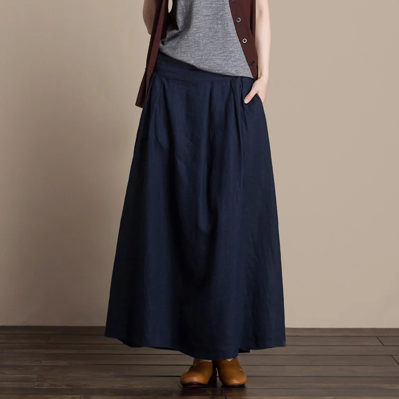 Free Shipping 2021 New Linen Fashion Long Maxi A-line Skirts For Women Elastic High Waist Summer Linen Skirts Blue Brown Black unisex styltwo piece set casual fleece tracksuit women winter 2021 women s sets hooded long sleeve hoodie sport pants lady suit