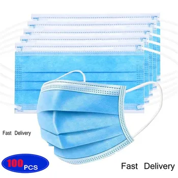 

100PCS Disposable Mask Anti Pollution Masks Fabric Nonwovens Dustproof Health Care Mouth Mask Blue Adult Unisex Protection