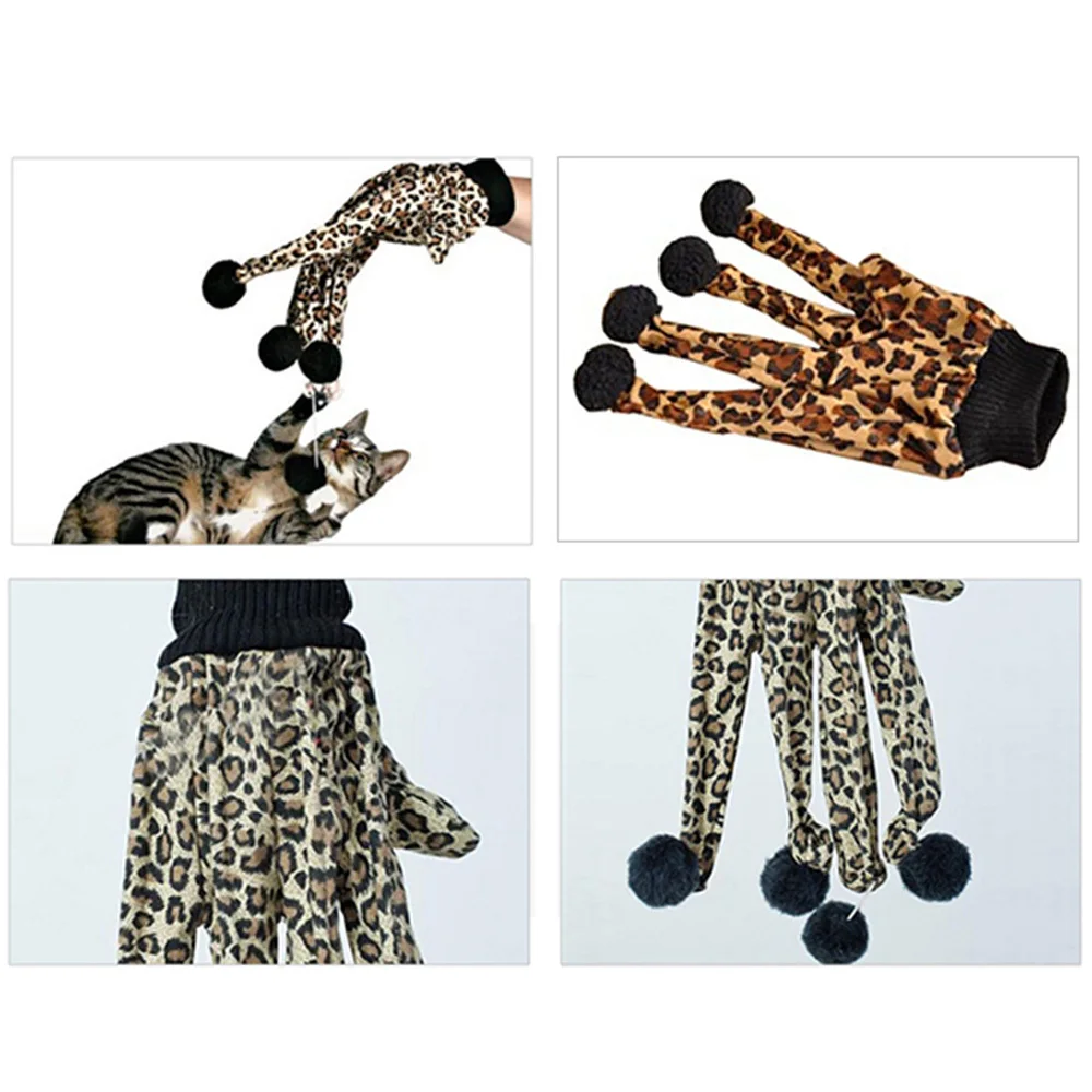 1 шт Леопардовый принт перчатки "Кошка" игрушка для интерактивная игра игрушка-тизер для кошек перчатки с защитой от повреждений и кольцом жевательный мячик милый питомец котенок царапин игрушки