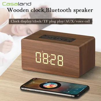 

Portable Wooden Bluetooth Speaker Alarm Clock Wireless HiFi Subwoofer Support TF Card AUX Handfree Call