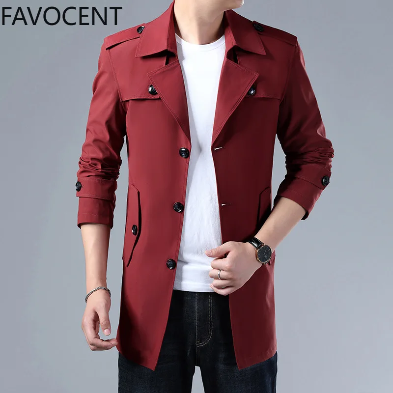 50% OFF Mens Trench Long Coat Fashion Male Solid Color Casual Mens Trench Coat Jacket Spring Autumn Overcoat Military Turn-down Collar