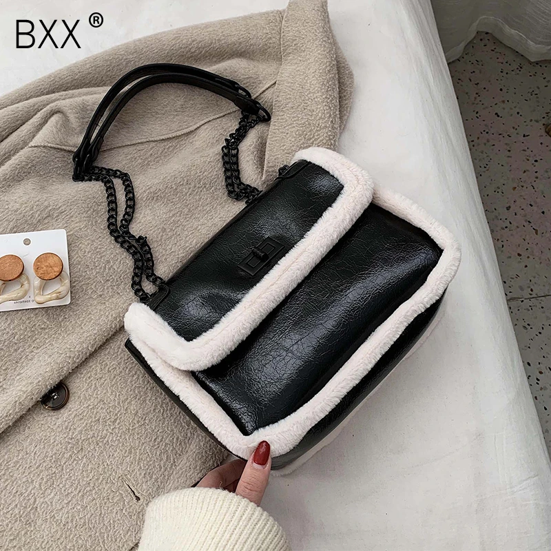 

[BXX] Faux Fur Crossbody Bags For Women 2020 Large Capacity Compostite Winter Shoulder Messenger Bag Lady Warm Handbags HJ948