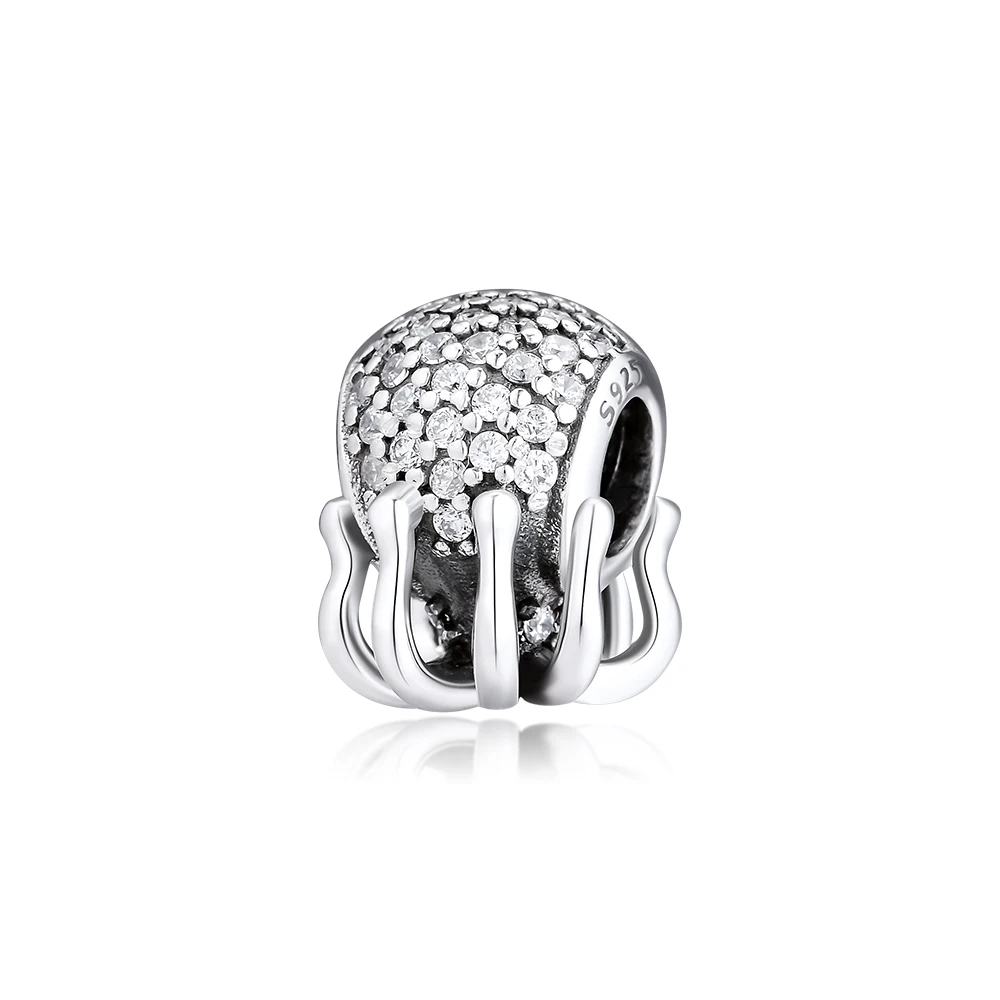 DIY подходит для браслетов Pandora шармы тропический Осьминог бусины с черным и прозрачным CZ 925 пробы-серебро-ювелирные изделия