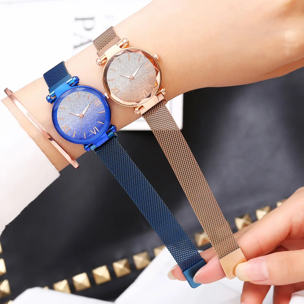 P Women Bracelet Watches Fashion Luxury Magnetic Buckle Stainless Steel Strap Luminous Dial Starry Sky Quartz Watch Montre Femme | Наручные