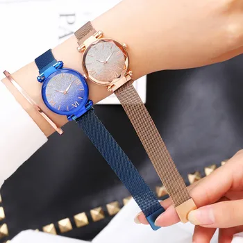 

P Women Bracelet Watches Fashion Luxury Magnetic Buckle Stainless Steel Strap Luminous Dial Starry Sky Quartz Watch Montre Femme